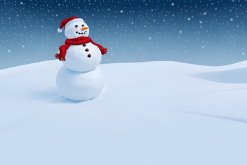 Fototapeta premium Christmas card with snowman. Winter holidays cartoon isolated cute funny snowman design card. Snow holiday season xmas card