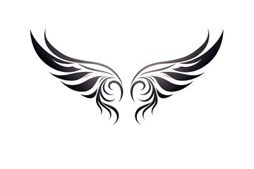 Obraz premium Heavenly soar. Black angelic winged on white background isolated. Eagle flight. Emblem of power and majesty. Skyward bound. Symbolic feathers in art