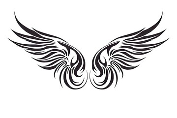 Obraz premium Heavenly soar. Black angelic winged on white background isolated. Eagle flight. Emblem of power and majesty. Skyward bound. Symbolic feathers in art