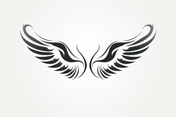 Fototapeta premium Heavenly soar. Black angelic winged on white background isolated. Eagle flight. Emblem of power and majesty. Skyward bound. Symbolic feathers in art