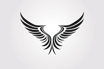 Obraz premium Heavenly soar. Black angelic winged on white background isolated. Eagle flight. Emblem of power and majesty. Skyward bound. Symbolic feathers in art