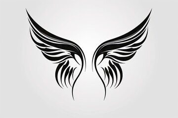 Obraz premium Heavenly soar. Black angelic winged on white background isolated. Eagle flight. Emblem of power and majesty. Skyward bound. Symbolic feathers in art