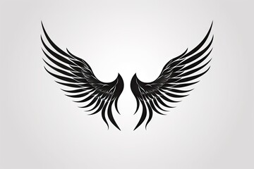 Obraz premium Heavenly soar. Black angelic winged on white background isolated. Eagle flight. Emblem of power and majesty. Skyward bound. Symbolic feathers in art