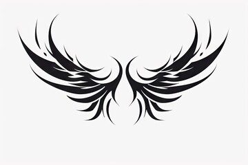 Obraz premium Heavenly soar. Black angelic winged on white background isolated. Eagle flight. Emblem of power and majesty. Skyward bound. Symbolic feathers in art