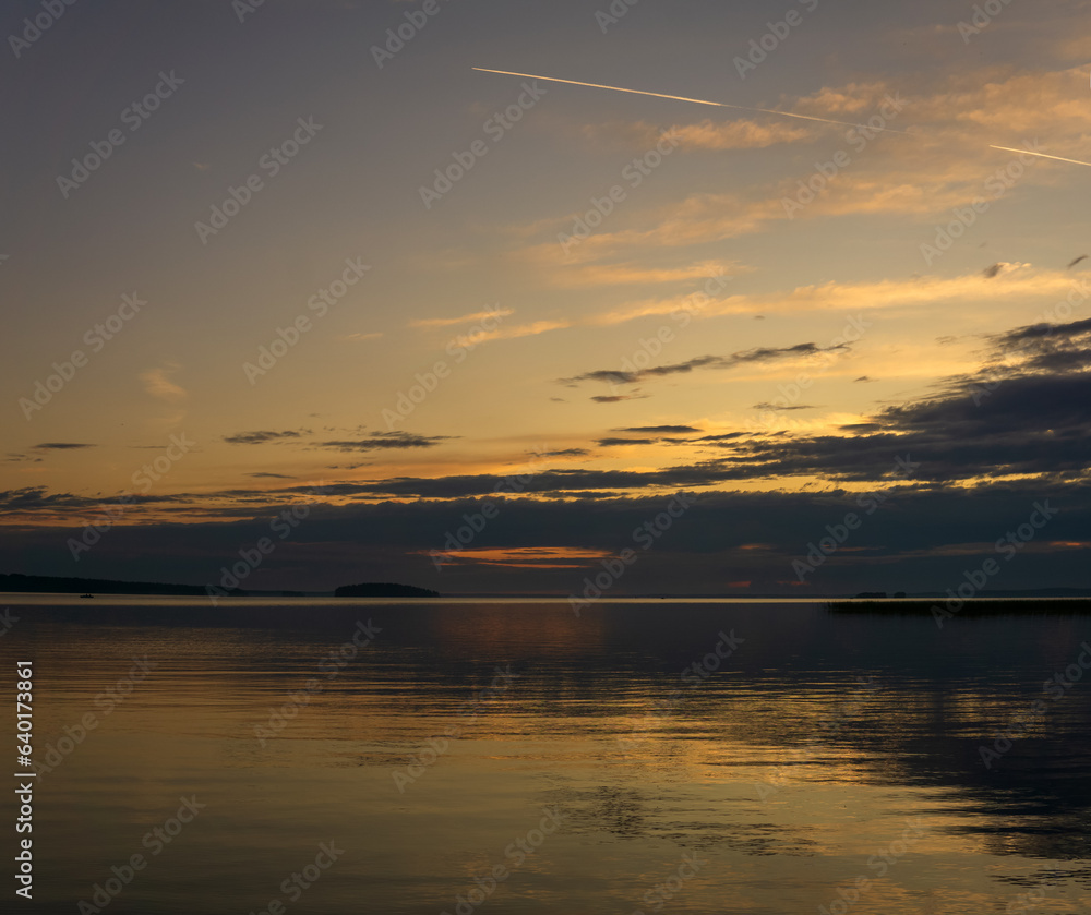 Wall mural natural landscape, white night over the wide northern lake