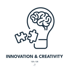 Innovation and Creativity Icon. Brain, Intelligence, Inspiration. Editable Stroke. Simple Vector Icon