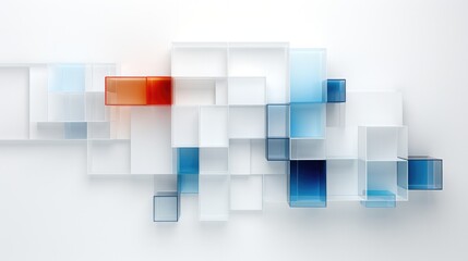 3D blue and orange rectangles in mondrian style geometric background minimalist