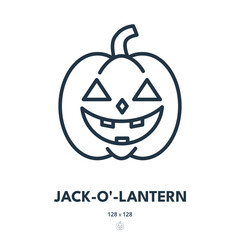 Jack-O'-Lantern Icon. Halloween, Pumpkin, Autumn. Editable Stroke. Simple Vector Icon