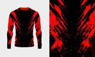 Long sleeve jersey red black grunge texture for extreme sport, gym, racing, cycling, motocross, enduro. Vector backdrop - obrazy, fototapety, plakaty