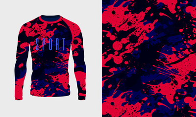 Long sleeve jersey red blue black grunge texture for extreme sportwear, racing, cycling, football, motocross, travel. Vector background.