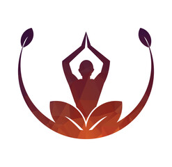 Yoga logo design stock. human meditation in lotus flower vector illustration