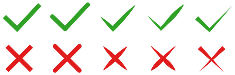 Check mark icons. Check and cross symbol. Vector illustration isolated on white background