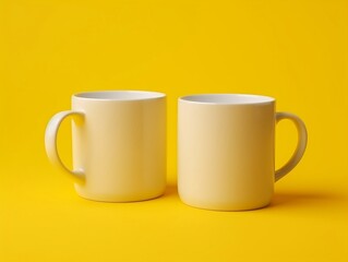 Two mugs mockup on yellow background generative ai