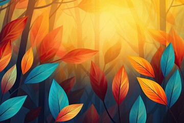 colorful autumn leaves shiny background illustration