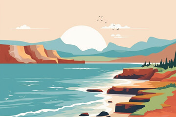 Calm Ocean Coastline Illustration