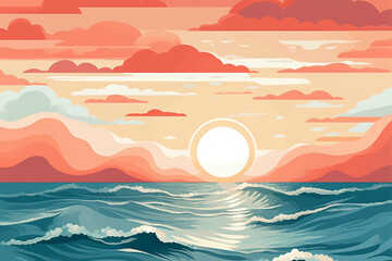 Red Orange Sky Sunset Over Horizon Illustration