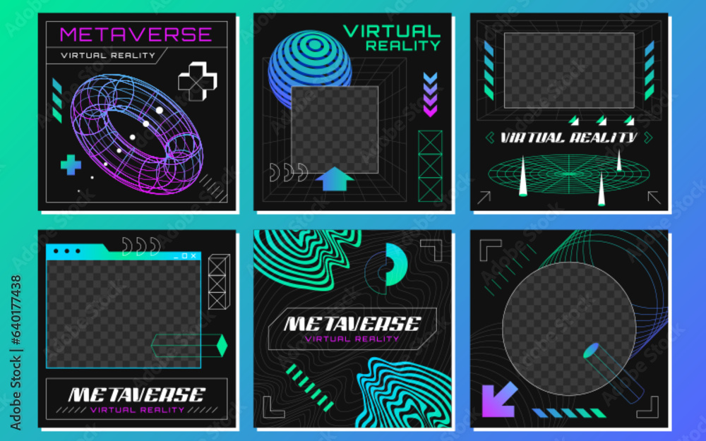 Poster retrofuturistic posts with abstract 3d wireframes geometry objects from line grid. geometric shapes 