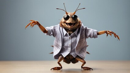A funny cockroach in cute dressing and dancing