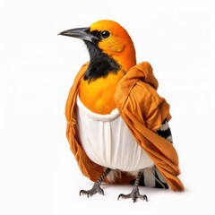 Hooded oriole bird isolated on white.