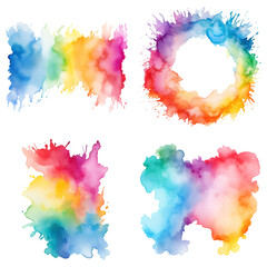 Watercolor stain rainbow color brush stroke set. Generative AI