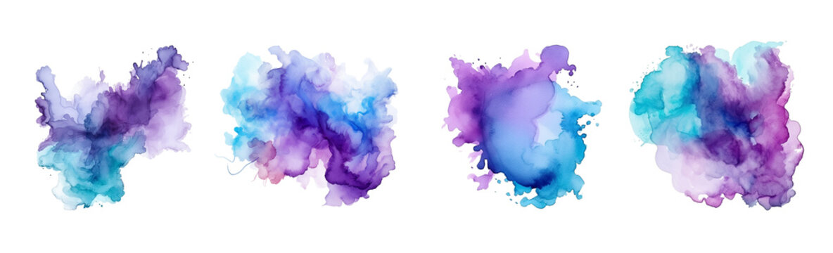 Watercolor stain purple and blue brush set. Generative AI