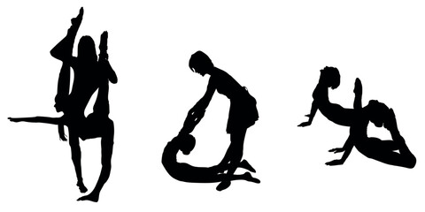 A set of break dance with partner. Silhouette collection vector.