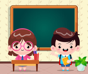 Cartoon Cute Student In The Classroom