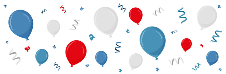 Ballons, cotillons et confettis - Éléments vectoriels - Couleurs de la France - Célébrations diverses - Compositions festives pour une fête d'enfant, un anniversaire ou un événement
 - obrazy, fototapety, plakaty