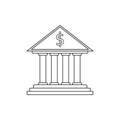 Hand drawn Kids drawing Cartoon Vector illustration bank building Isolated on White Background	