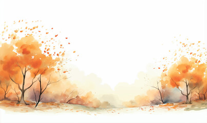 vector watercolor autumn leaves, trees background