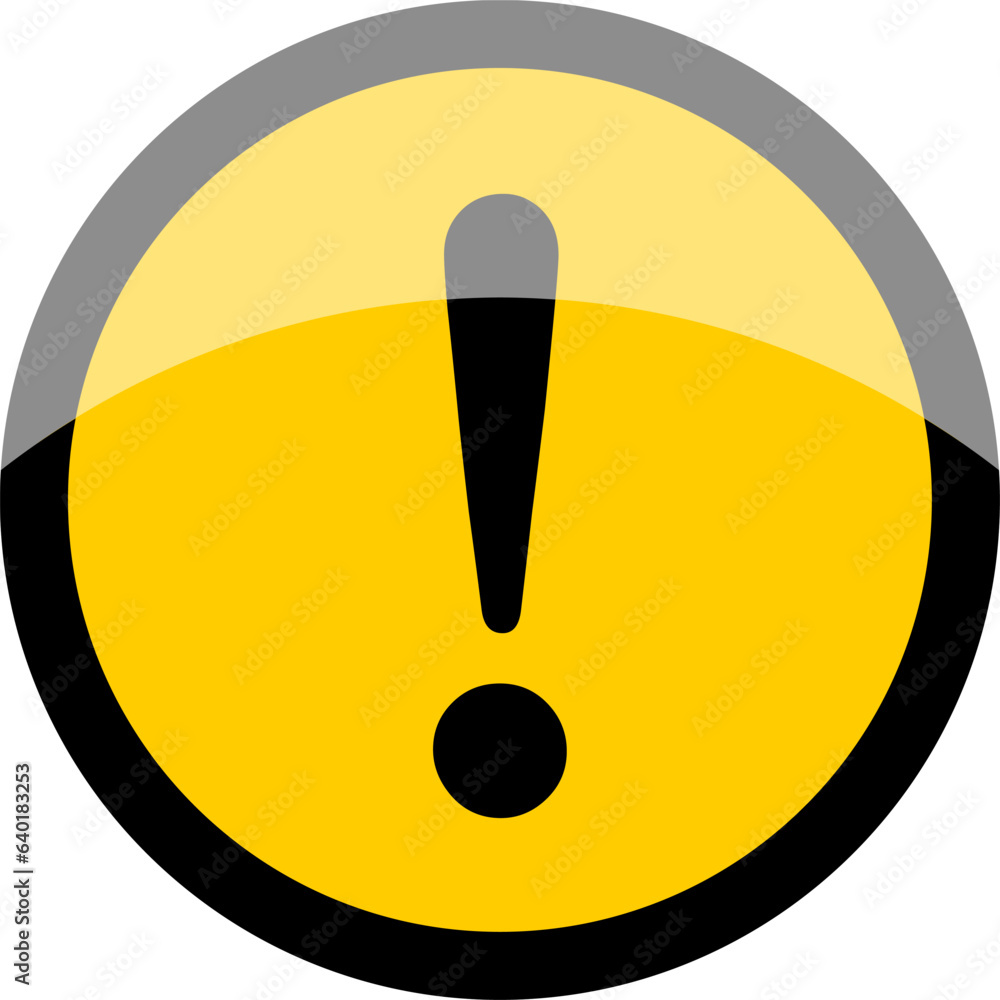 Poster black and yellow circular round warning or attention caution sign with exclamation mark icon and 3d 