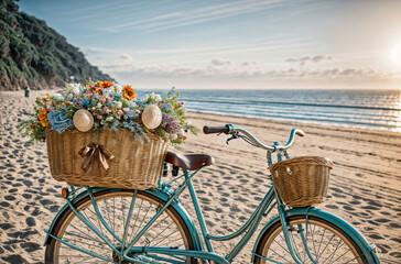 Vintage Bicycle Bliss: Sunrise Beach Scene with Rustic Charm