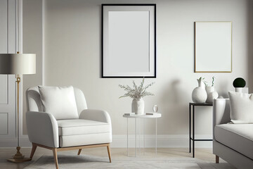 Fototapeta na wymiar Living room with classic style and white interior, illustration generative AI