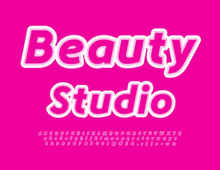 Vector modern Banner Beauty Studio. Modern Pink Font. Elegant Alphabet Letters, Numbers ad Symbols set