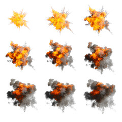 Aerial explosion pack isolated transparent background 3d rendering
