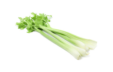 Fresh green celery stems isolated on white
