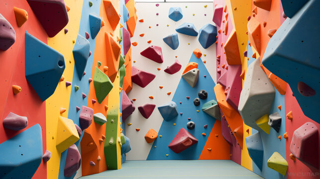 Indoor artificial rock climbing walls with coloured
