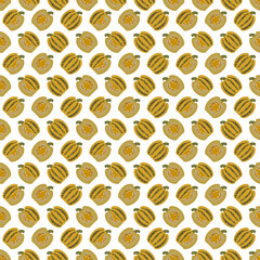 Seamless pattern with American Tonda pumpkin or Americana Tonda squash. Winter squash. Cucurbita pepo. Fruit and vegetables. Flat style. Isolated vector illustration.