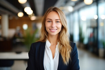Fototapeta premium Cheerful Specialist Amidst Office Elegance