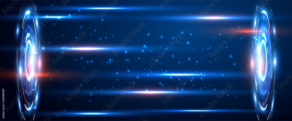 Poster portal and hologram science futuristic. sci-fi digital hi-tech in glowing hud projector for presenta