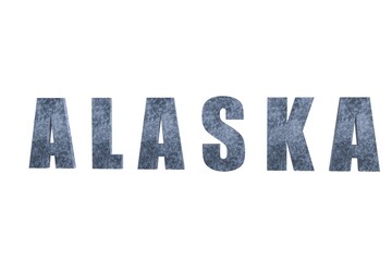 3D Illustration Word Alaska with frozen ice texture