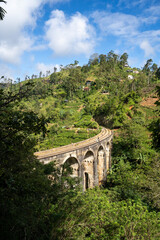 Fototapeta na wymiar Famous Nine Arch Bridge on a sunny day in Ella, train journey Sri Lanka