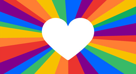 Pride, LGBT flag. Poster, banner or Rainbow flag of LGBT. Colorful rainbow lgbt flag for pride. Print for t-shirt of rainbow six colors flag with heart sign on background. Vector Illustration - 640191219