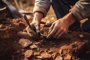 Archaeologist Excavating Ancient Ruins - Search for Artifacts - obrazy, fototapety, plakaty