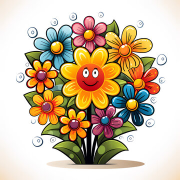 Abstract happy cartoon cute smiling decorative flower.