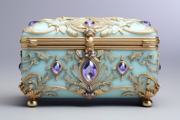 Silver, gold and Amethyst Inlaid Box - Elegance on Lilac Background