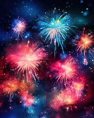 Festive colorful fireworks in the night sky