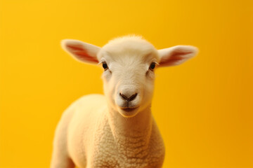 a small and cute lamb, yellow background