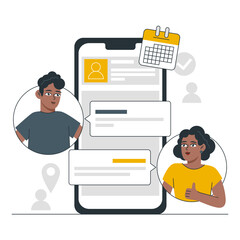 A man and a girl agree to meet in a chat. Modern technologies and dating sites. Flat vector illustration