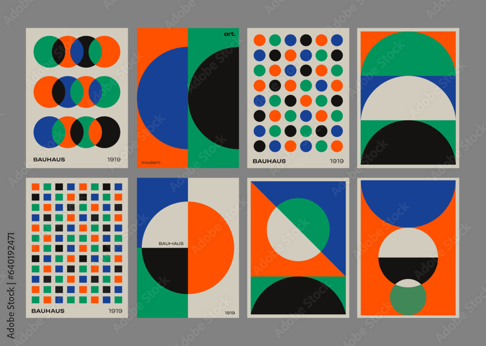 Poster set of abstract geometric printable posters. cool bauhaus minimalist backgrounds. retro covers with 